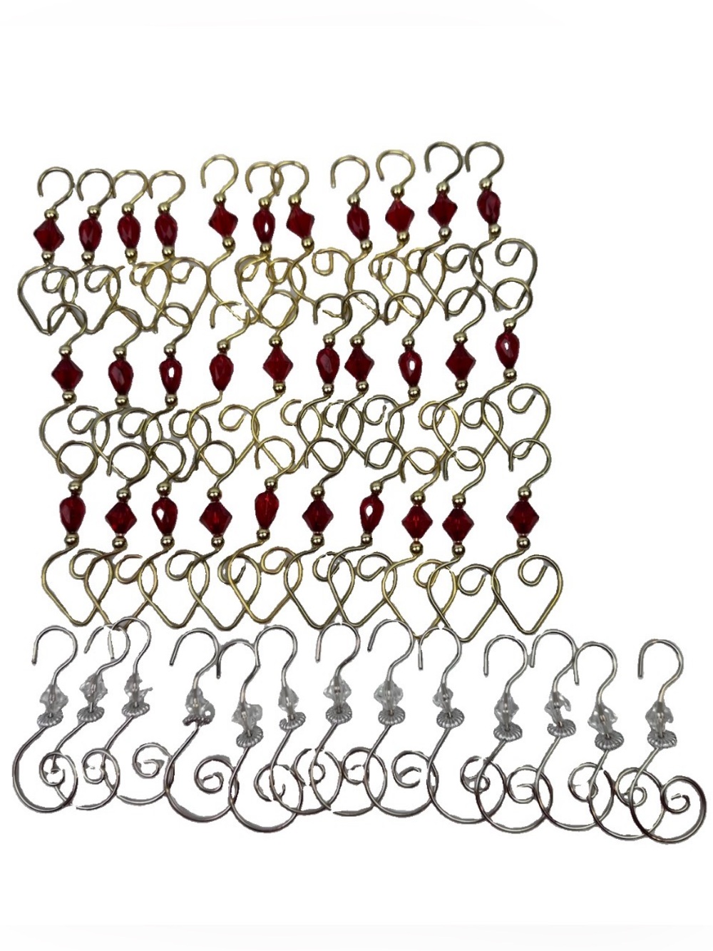 Ornament Hooks 44 Pcs Red Beaded S-Shaped Hangers Hook Swirl Gold Silver Mixed